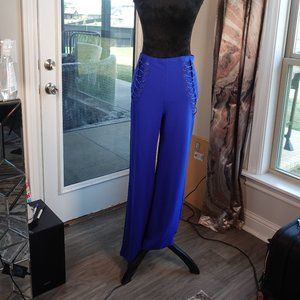blue pant with lace accent design